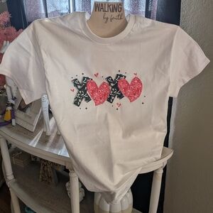 Gildan White Tee with Pink and Black XO Design